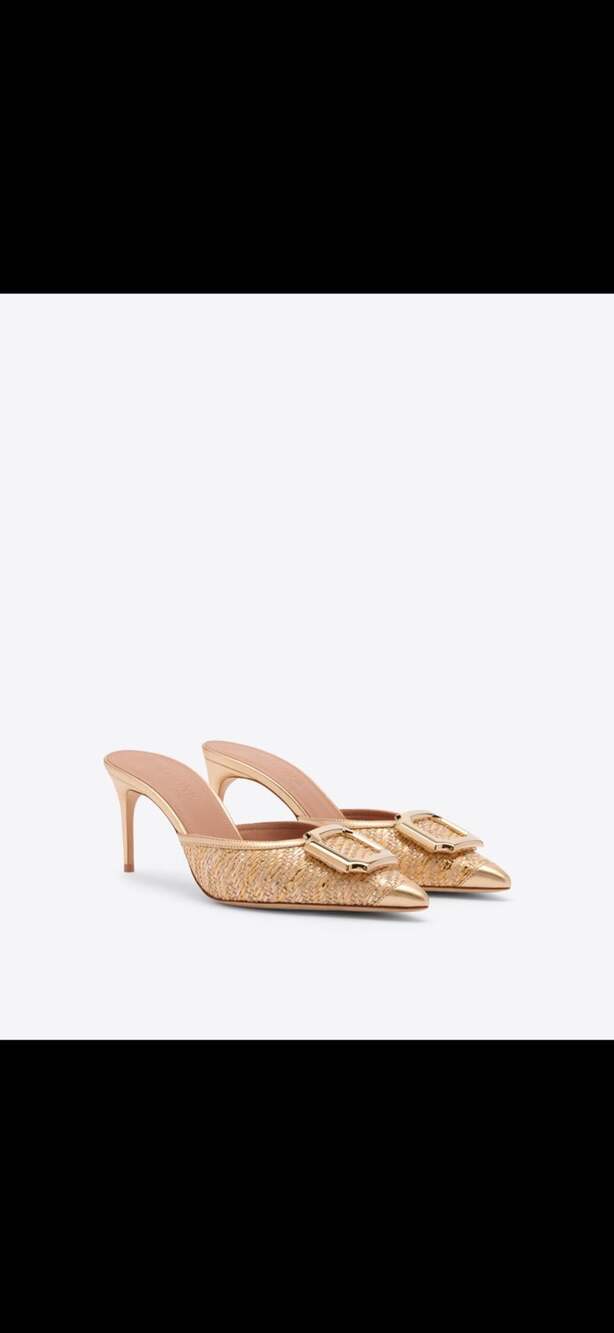 Malone Souliers Mona 70 Gold/Antique Gold Crest Buckle Mules EU 37 – MSRP $965